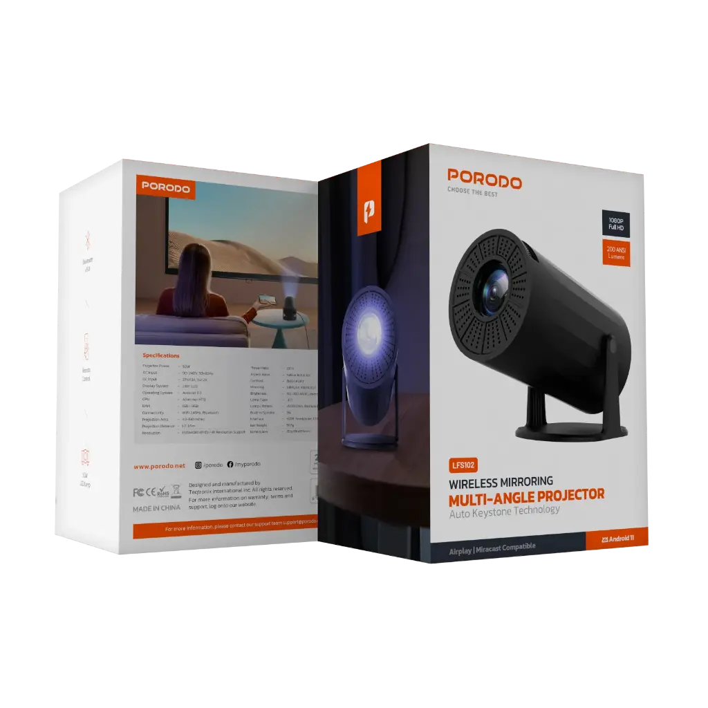 ویدئو پروژکتور پرودو Porodo PD-LFST102 فول HD 1080P با پشتیبانی 4K