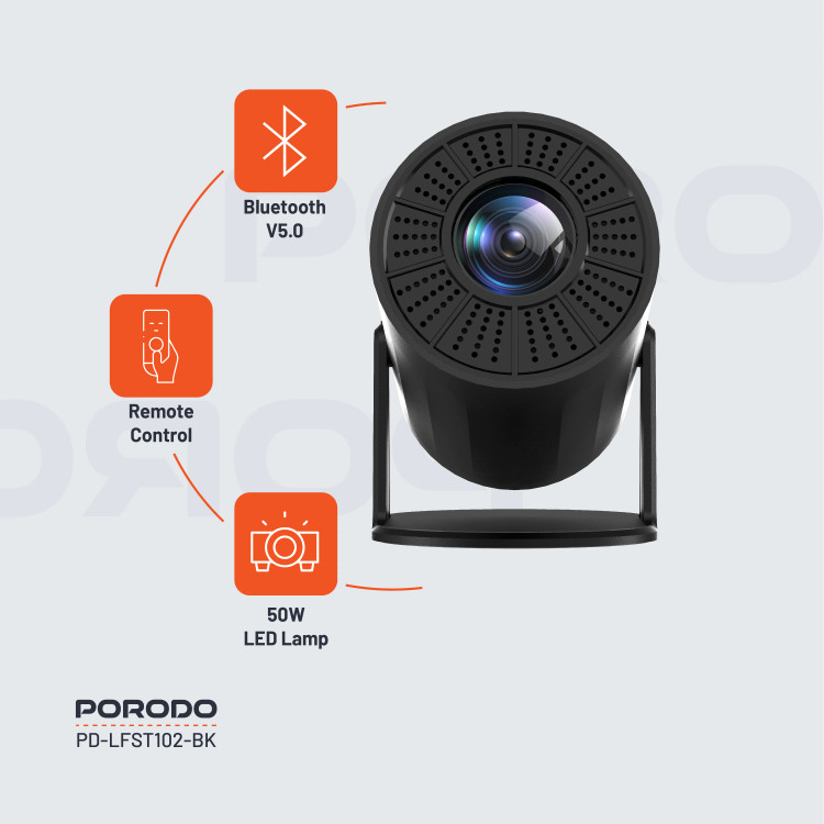 ویدئو پروژکتور پرودو Porodo PD-LFST102 فول HD 1080P با پشتیبانی 4K