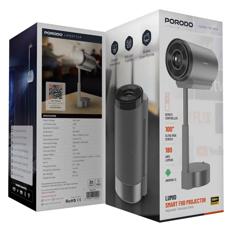 ویدیو پروژکتور پرودو Porodo Lumio Smart FHD Projector PDTS17GY