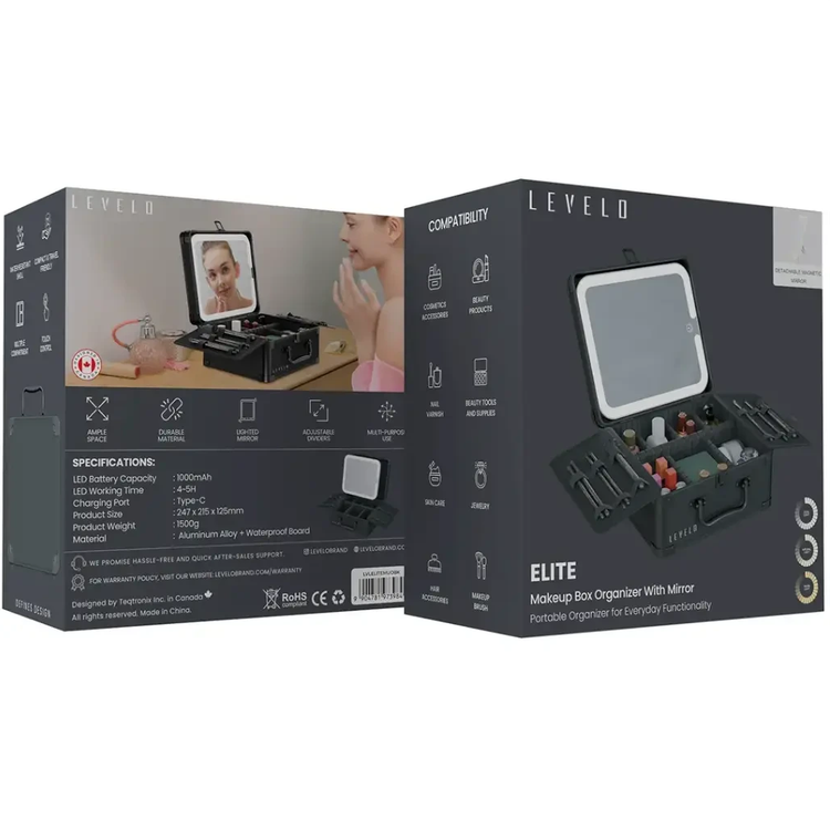 کیف لوازم ارایشی چراغ دار Levelo مدل LVLELITEMUOBK
